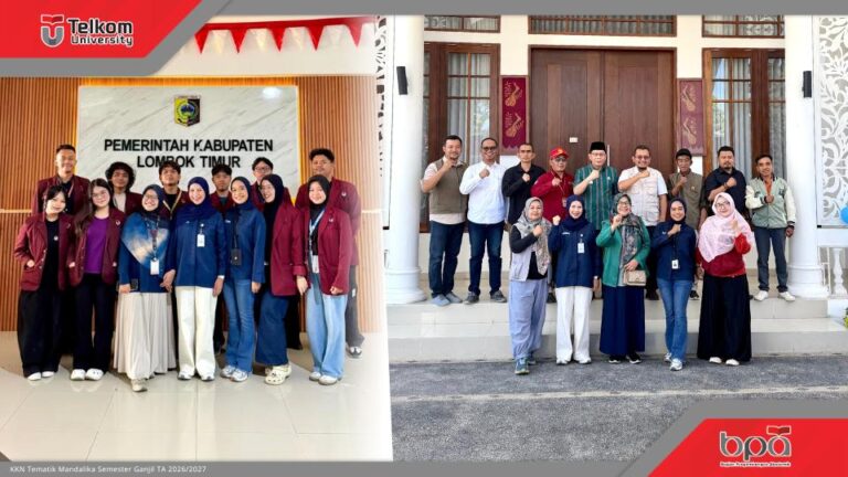 Mahasiswa KKN Tematik Mandalika Lombok Telkom University bersama perwakilan Pemerintah Kabupaten Lombok Timur dan tim lintas perguruan tinggi dalam penerjunan program KKNT Mandalika Semester Ganjil TA 2026/2027