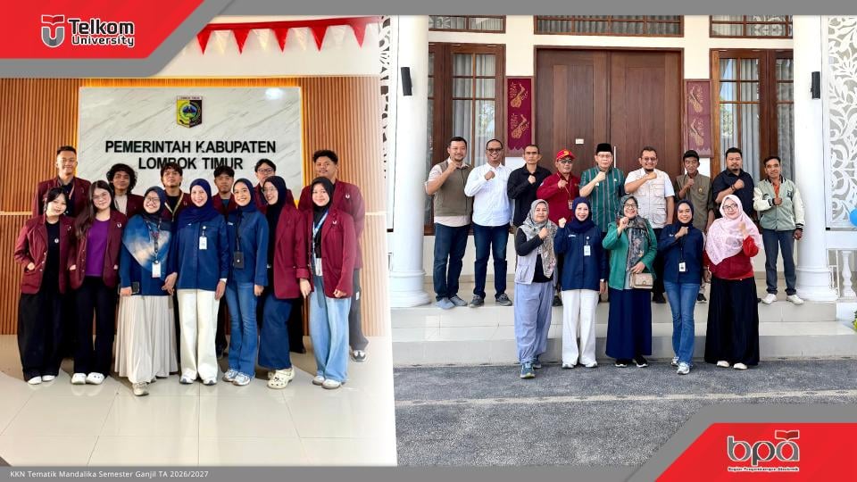 Mahasiswa KKN Tematik Mandalika Lombok Telkom University bersama perwakilan Pemerintah Kabupaten Lombok Timur dan tim lintas perguruan tinggi dalam penerjunan program KKNT Mandalika Semester Ganjil TA 2026/2027